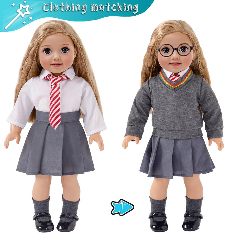 ebuddy 18 inch Doll Clothes and Accessories School Uniform Costume Doll Clothing Accessories Set 10 Pcs for 18 inch Girl Dolls - Image 5